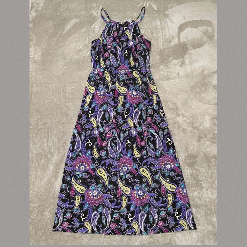 Kandy Kiss Colorful Paisley Halter Maxi Dress A-Line Flowy Size Large